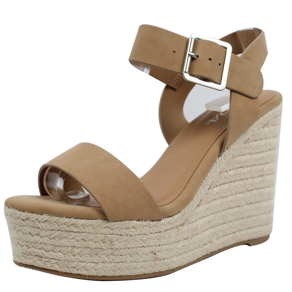 Natural Open Toe Ankle Strap Espadrille Platform - Picture 2 of 6